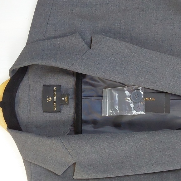 Worthington Womens Admiral Gray Suit Coat Blazer Neutral Minimalist Sz.18 - Picture 2 of 10